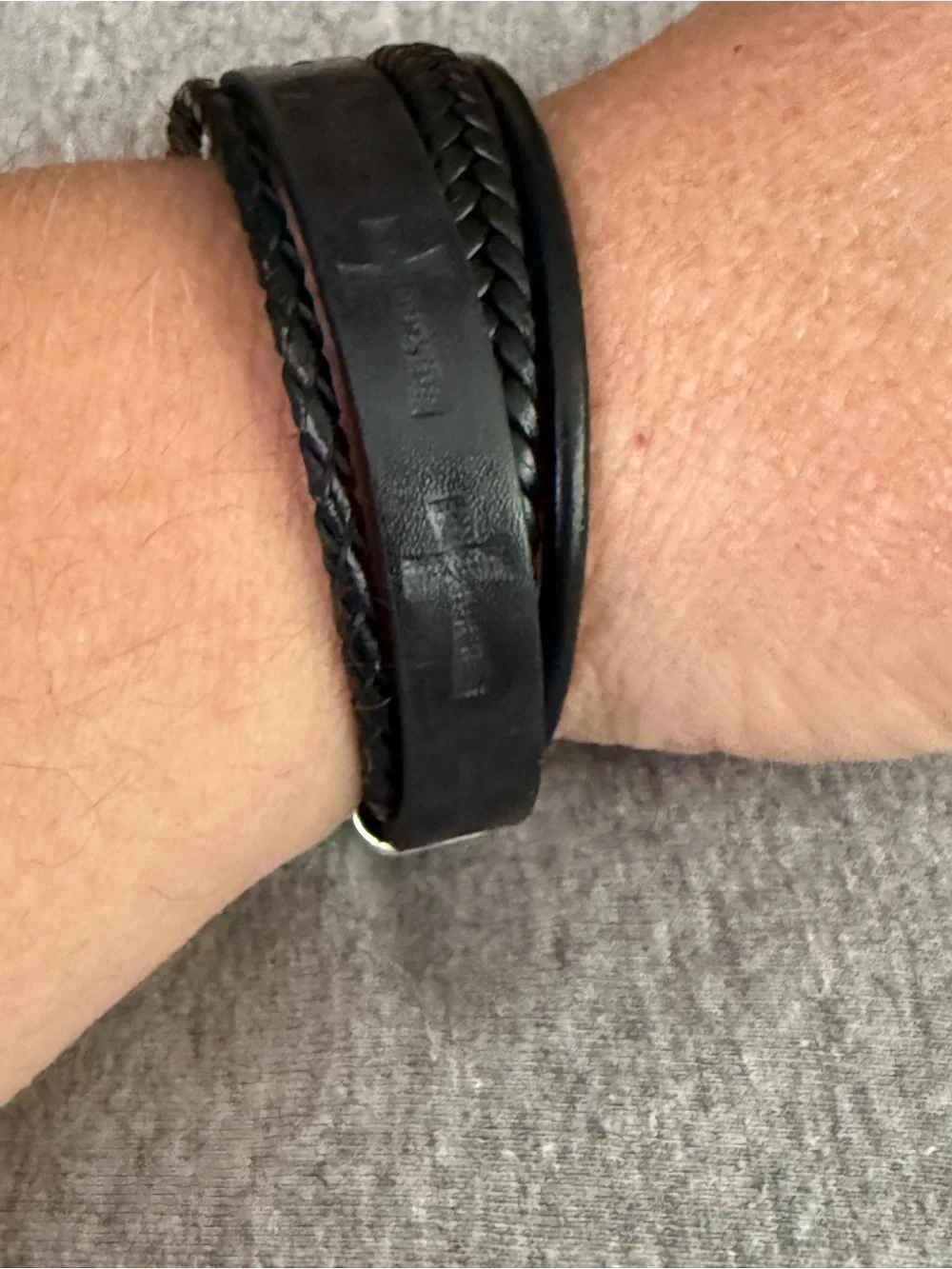 Black Multi-Strand Cross Leather Bracelet